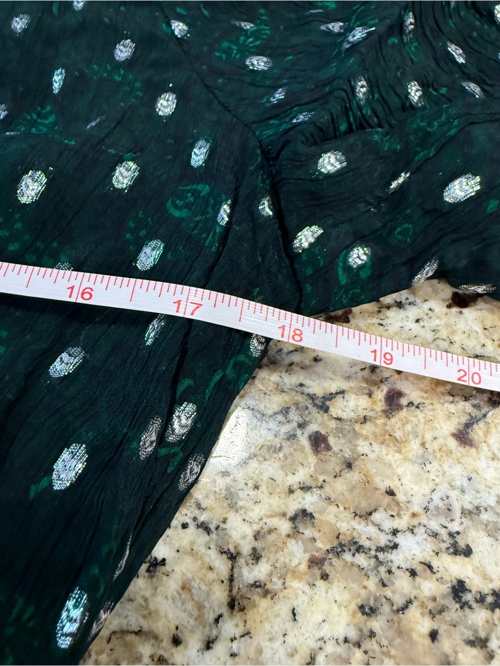 Loft fit & flare dress forest green & floral metallic pattern SZ M - Picture 10 of 14